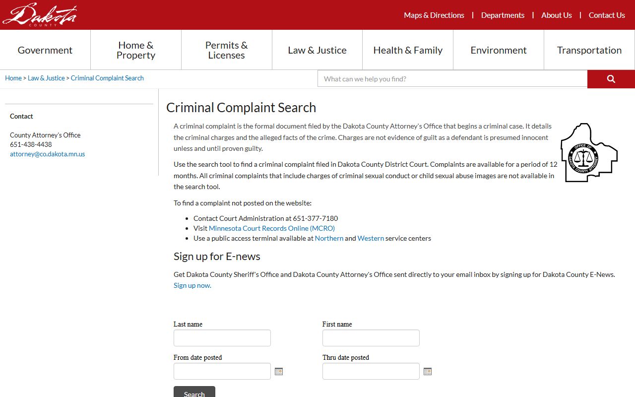 Dakota County court records after arrest criminal complaint search