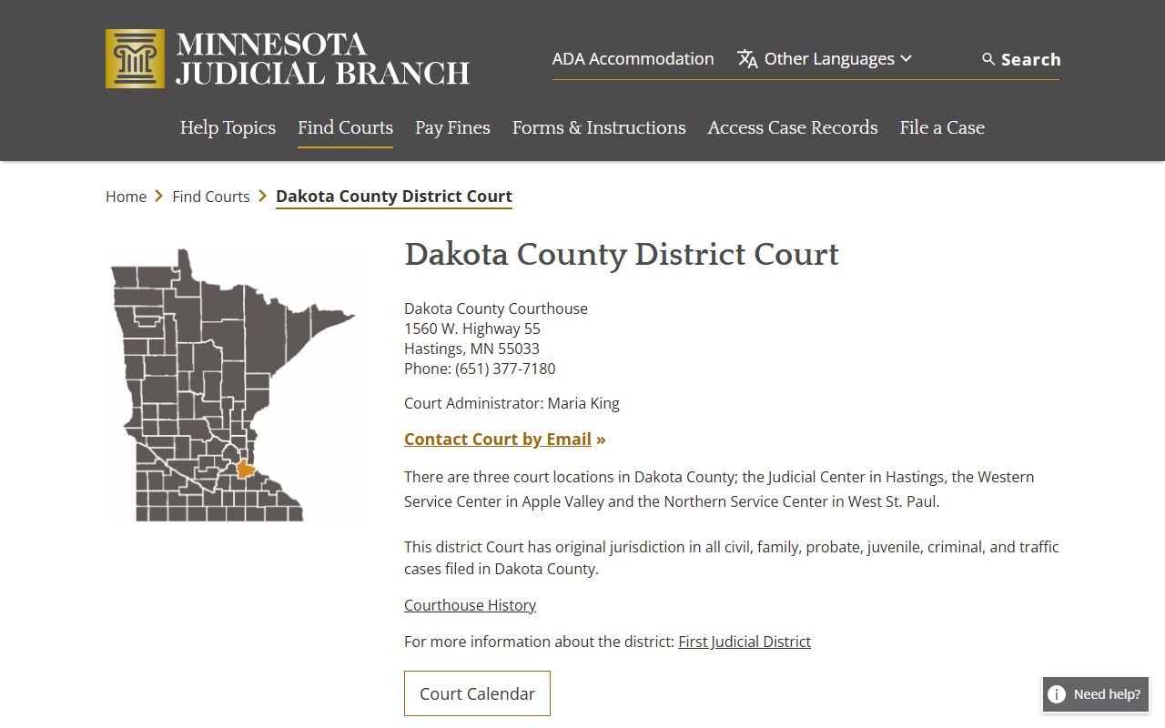 Dakota County court locations for records after jail arrest